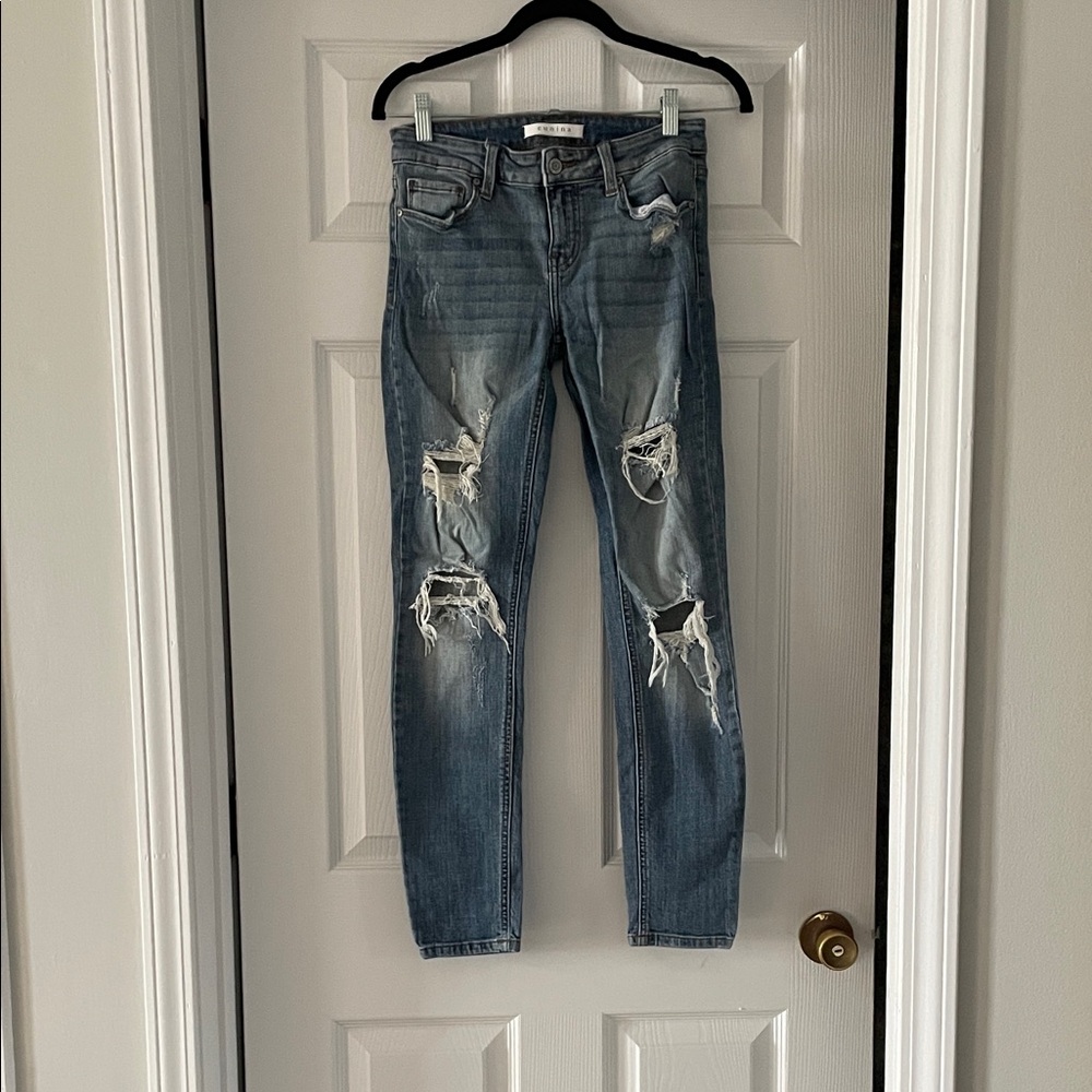 Eunina Blue Distressed Skinny Jeans